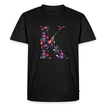 Lettre k personnalisée floral - idée cadeau - T-shirt Premium bio Homme - noir - Devant - Nico (187cm)