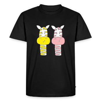 Couple de zèbres rose et jaune - T-shirt Premium bio Homme - noir - Devant - Nico (187cm)