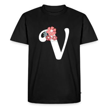 Lettre v fleurs minimalistes - T-shirt Premium bio Homme - noir - Devant - Nico (187cm)