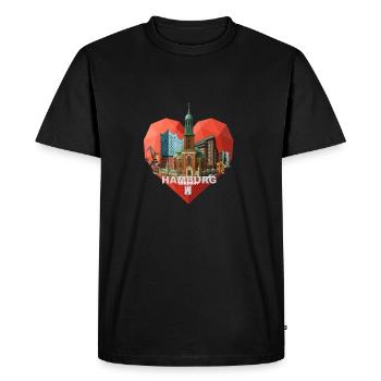 Coeur pour Hambourg – Chemise Low-Poly Skyline Collage - T-shirt Premium bio Homme - noir - Devant - Nico (187cm)