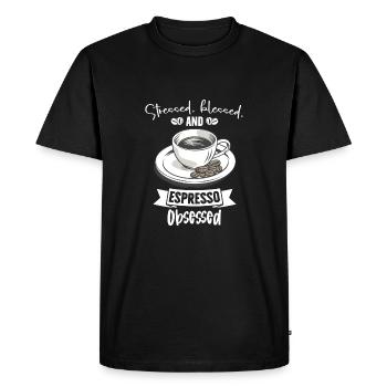 Stressé Obsédé par l’espresso - Amateur de café - T-shirt Premium bio Homme - noir - Devant - Nico (187cm)