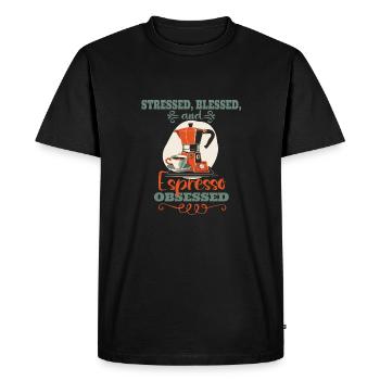 Stressé Obsédé par l’espresso - Amateur de café - T-shirt Premium bio Homme - noir - Devant - Nico (187cm)