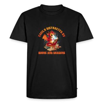 Easily distracted by books and dragon graphics - Men's Premium Organic T-Shirt - black - Front - Nico (187cm)