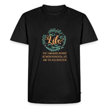 Vie Le moment embarrassant entre deux vies - T-shirt Premium bio Homme - noir - Devant - Nico (187cm)