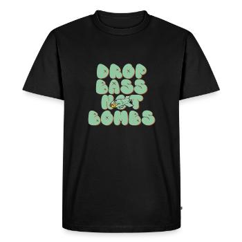 Drop Bass Not Bombs Music Lover Motif - Men's Premium Organic T-Shirt - black - Front - Nico (187cm)