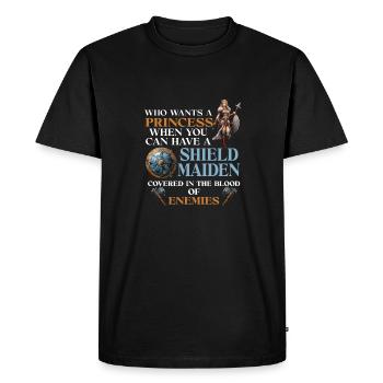 Qui veut une princesse quand on est une vierge de bouclier - T-shirt Premium bio Homme - noir - Devant - Nico (187cm)