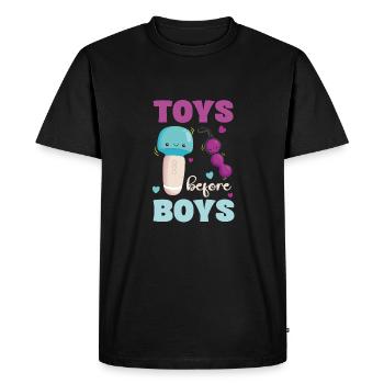 Toys Before Boys Funny Saying - Men's Premium Organic T-Shirt - black - Front - Nico (187cm)