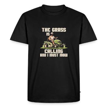La pelouse m’appelle et je dois tondre - T-shirt Premium bio Homme - noir - Devant - Nico (187cm)