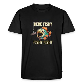 Here Fishy Fishy Funny Fish Cartoon Fishing - Men's Premium Organic T-Shirt - black - Front - Nico (187cm)