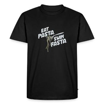 Eat Pasta Swim Fasta Funny Water Sports Slogan - Men's Premium Organic T-Shirt - black - Front - Nico (187cm)