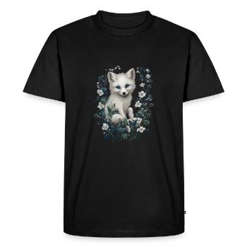Renards arctiques mignons dans un cadre floral - T-shirt Premium bio Homme - noir - Devant - Nico (187cm)