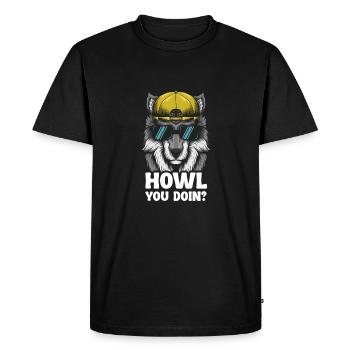 Cool Wolf Graphic avec lunettes de soleil et casquette – Howl - T-shirt Premium bio Homme - noir - Devant - Nico (187cm)