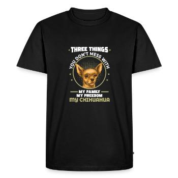 Trois choses : la famille, la liberté, le Chihuahua - - T-shirt Premium bio Homme - noir - Devant - Nico (187cm)