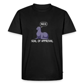 Sceau drôle avec sceau de bulle d’approbation - T-shirt Premium bio Homme - noir - Devant - Nico (187cm)