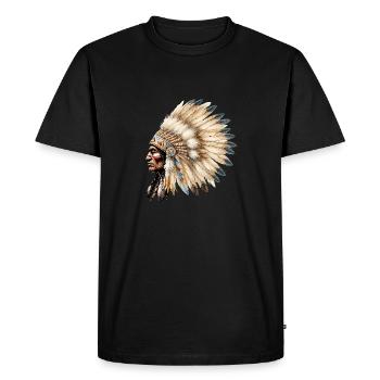 Indian chief with traditional feather headdress - Men's Premium Organic T-Shirt - black - Front - Nico (187cm)