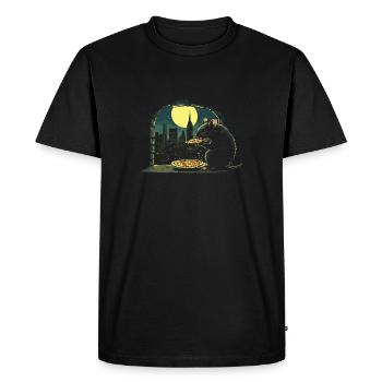 Rat dégustant une pizza au clair de lune devant la ligne d’horizon - T-shirt Premium bio Homme - noir - Devant - Nico (187cm)