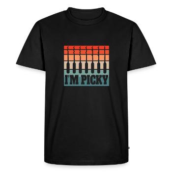 Amateur de guitare Humour Style rétro 'I’m Picky' - T-shirt Premium bio Homme - noir - Devant - Nico (187cm)