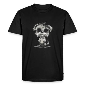 Chien mignon avec tasse à café pour les amoureux des animaux - T-shirt Premium bio Homme - noir - Devant - Nico (187cm)