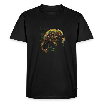 Colorful chameleon on a branch - Men's Premium Organic T-Shirt - black - Front - Nico (187cm)