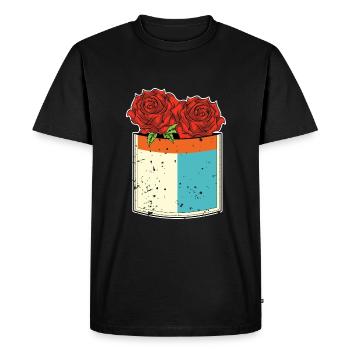 Fleurs Florales Cadeau Chest Pocket Roses - T-shirt Premium bio Homme - noir - Devant - Nico (187cm)
