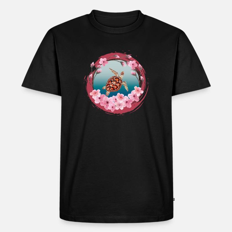 Turtle_Cherry-Blossom - Männer Premium Bio T-Shirt - Schwarz