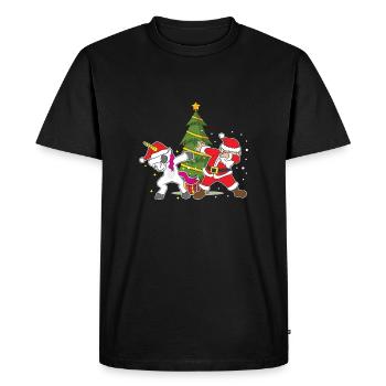 Drôle de Noël Noël Dabbing Santa Unicorn - T-shirt Premium bio Homme - noir - Devant - Nico (187cm)