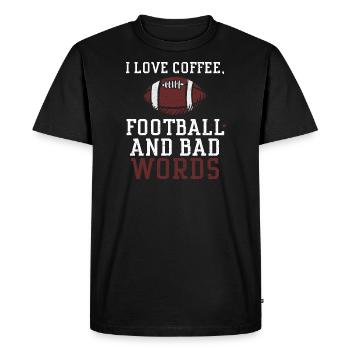 J’adore le café, le football et le mauvais... - T-shirt Premium bio Homme - noir - Devant - Nico (187cm)