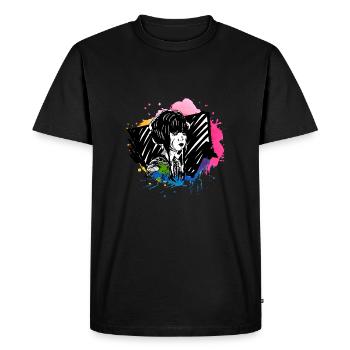 Geisha dessiné à la main avec des éclaboussures de peinture - T-shirt Premium bio Homme - noir - Devant - Nico (187cm)