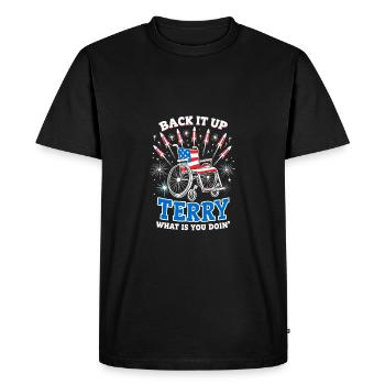 Back It Up Terry Fireworks Wheelchair - Men's Premium Organic T-Shirt - black - Front - Nico (187cm)