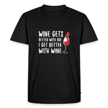 Wine Gets Better With Age I Get Better With Wine - Men's Premium Organic T-Shirt - black - Front - Nico (187cm)