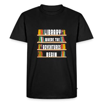 Bibliothèque Là où les aventures commencent - Coloré - T-shirt Premium bio Homme - noir - Devant - Nico (187cm)