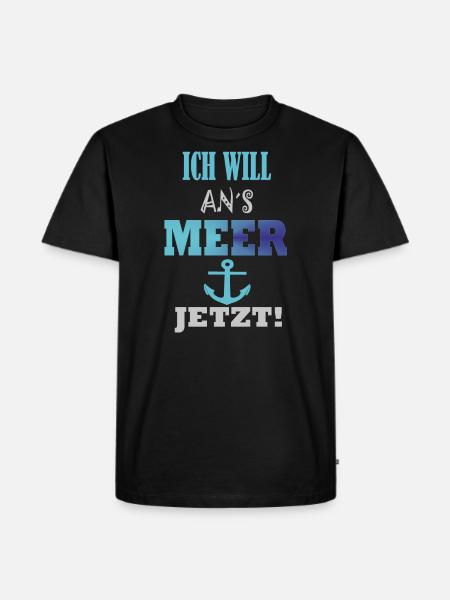 Spruch Ich will ans Meer - Männer Premium Bio T-Shirt - Schwarz