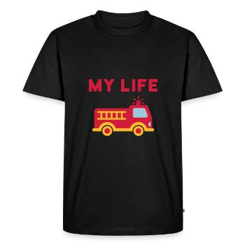 My life (fire truck with ladder) - Men's Premium Organic T-Shirt - black - Front - Nico (187cm)