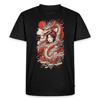 Dragon Anime Girl Style Ukiyo-e rétro - T-shirt Premium bio Homme - noir - Devant - Nico (187cm)