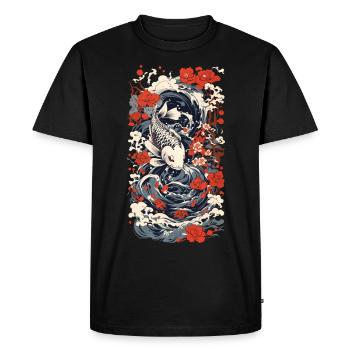 Style d’art japonais Koi Japon Vague Style rétro - T-shirt Premium bio Homme - noir - Devant - Nico (187cm)
