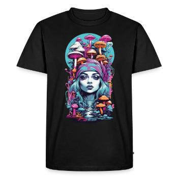 Psychedelic Goa Mushroom Girl Trance Festival Design - Men's Premium Organic T-Shirt - black - Front - Nico (187cm)