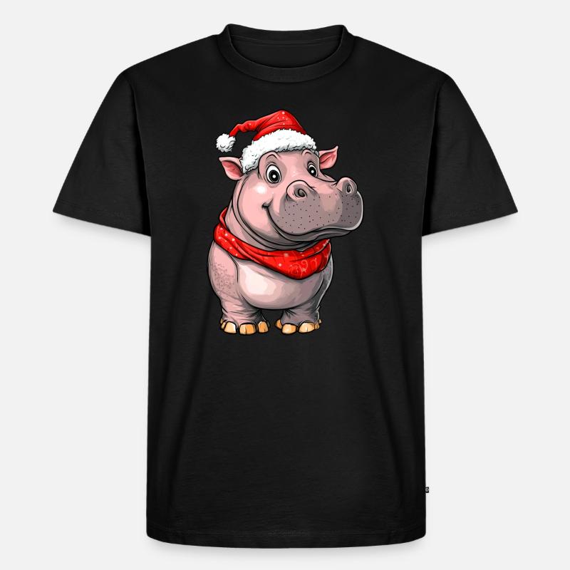 Weihnachtsmann Nilpferd - Männer Premium Bio T-Shirt - Schwarz