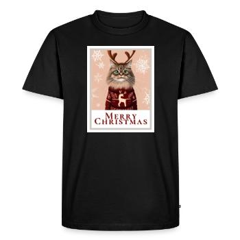 Cute Siberian cat in a Christmas sweater. - Men's Premium Organic T-Shirt - black - Front - Nico (187cm)