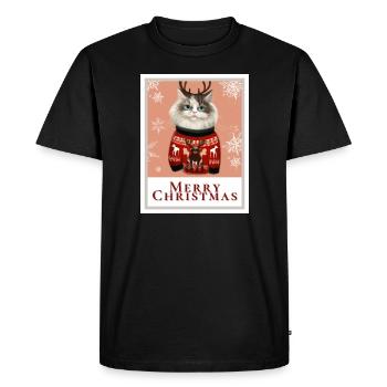 Christmas Siberian cat with reindeer on a sweater. - Men's Premium Organic T-Shirt - black - Front - Nico (187cm)
