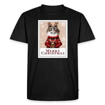 Christmas Siberian cat - Men's Premium Organic T-Shirt - black - Front - Nico (187cm)