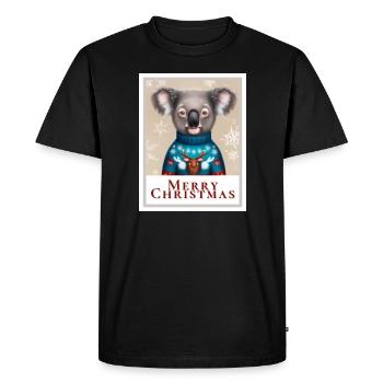Portrait of a koala bear in a Christmas sweater. - Men's Premium Organic T-Shirt - black - Front - Nico (187cm)