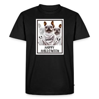 French bulldogs disguised as ghosts.(Halloween) - Men's Premium Organic T-Shirt - black - Front - Nico (187cm)