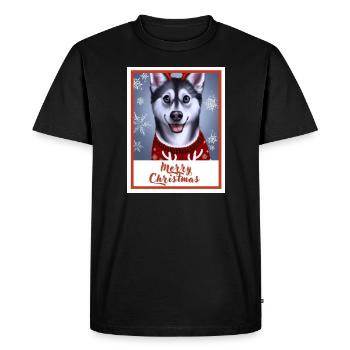 Un jeune husky aux yeux bleus en sueur de Noël - T-shirt Premium bio Homme - noir - Devant - Nico (187cm)