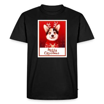 Cute doggy (Pembroke Corgi) in a red Christmas. - Men's Premium Organic T-Shirt - black - Front - Nico (187cm)