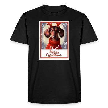 Doux chien heureux teckel dans un pull de Noël. - T-shirt Premium bio Homme - noir - Devant - Nico (187cm)