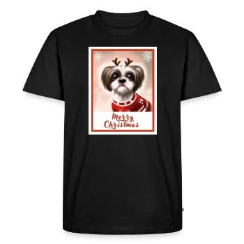 Cute Shih tzu dog in a Christmas sweater. - Men's Premium Organic T-Shirt - black - Front - Nico (187cm)