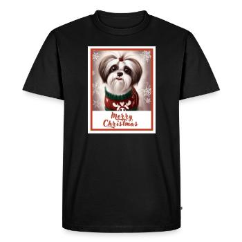 Shih tzu dog in a Christmas reindeer sweater. - Men's Premium Organic T-Shirt - black - Front - Nico (187cm)