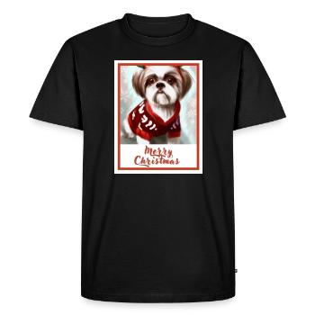 Shih tzu dog in a Christmas reindeer sweater. - Men's Premium Organic T-Shirt - black - Front - Nico (187cm)