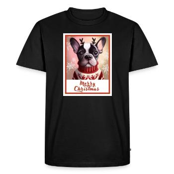 Festive portrait of a French bulldog in a sweater. - Men's Premium Organic T-Shirt - black - Front - Nico (187cm)