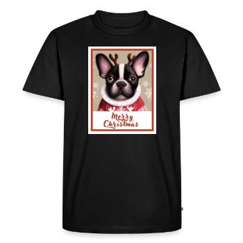 Portrait of a French bulldog in a sweater. - Men's Premium Organic T-Shirt - black - Front - Nico (187cm)